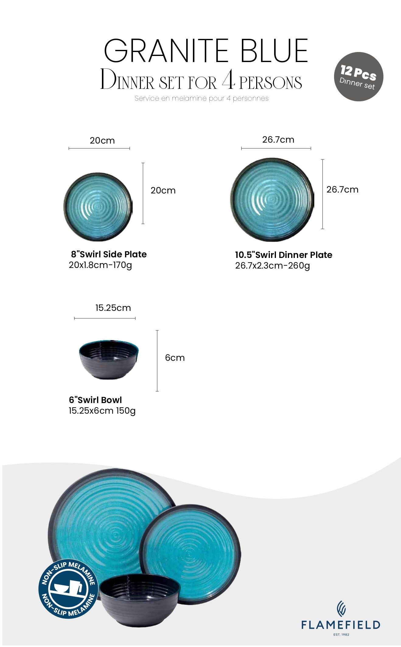Flamefield Granite Aqua Melamine Dinner Plate