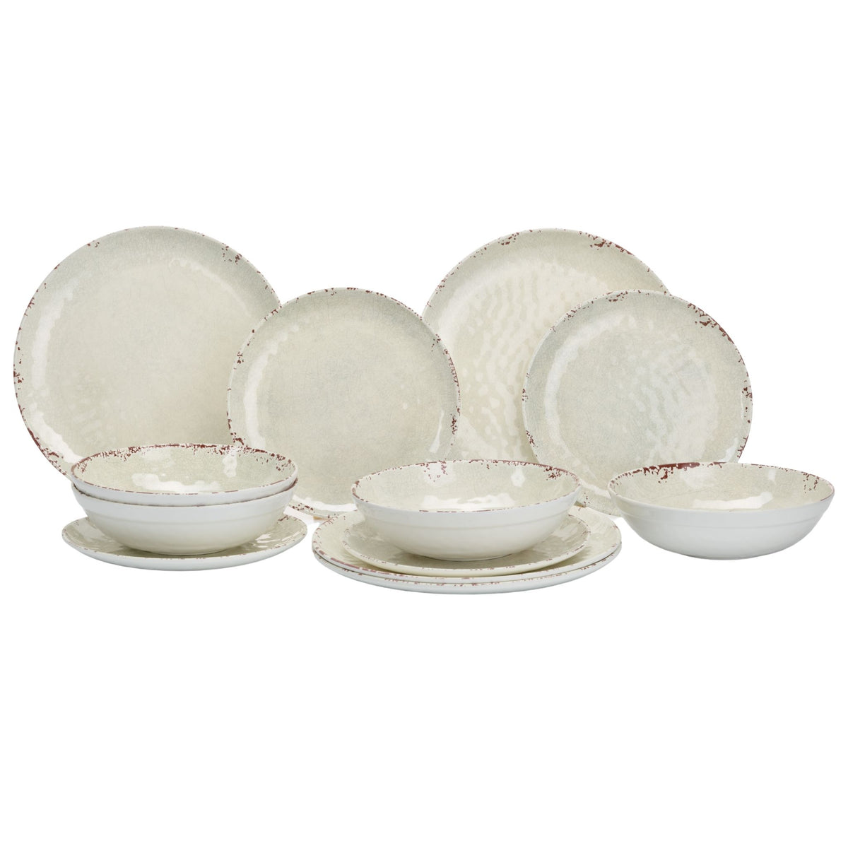 Flamefield Rutschfestes Rustic Pearl 12-teiliges Melamin-Set